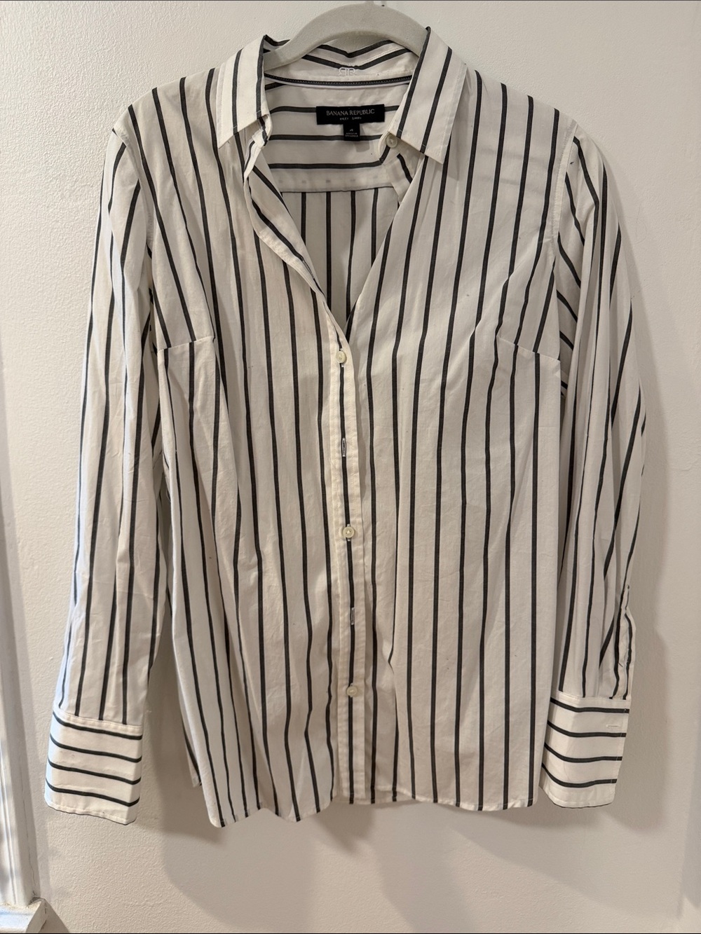Banana Republic Black & White Vertical Stripe Button-Down Shirt